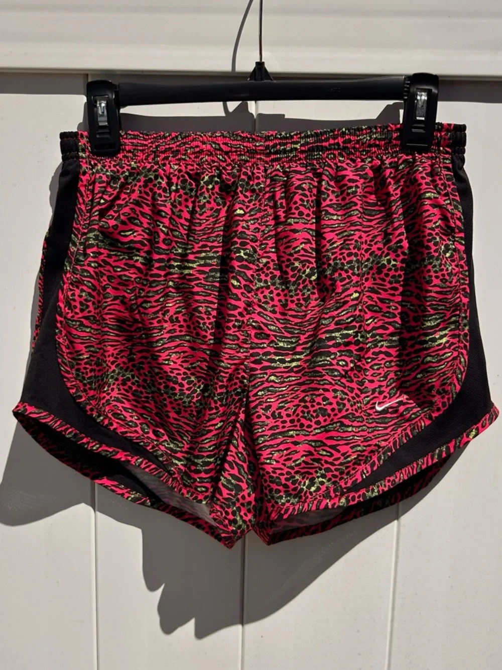 Nike Hot Pink, Black and Neon Green Animal-Print Athletic Shorts | Size Medium
